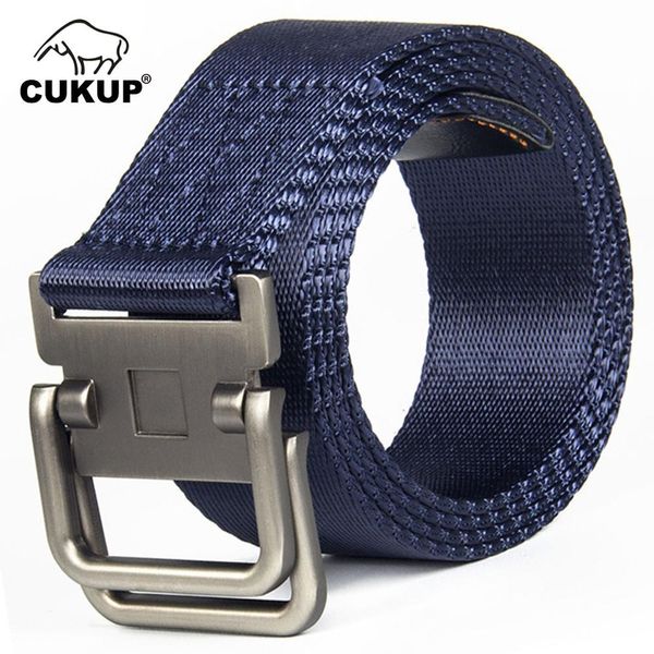 

cukup name design double ring buckles metal belts quality outdoor striped line nylon accessories 3.8cm wide belt cbck108, Black;brown