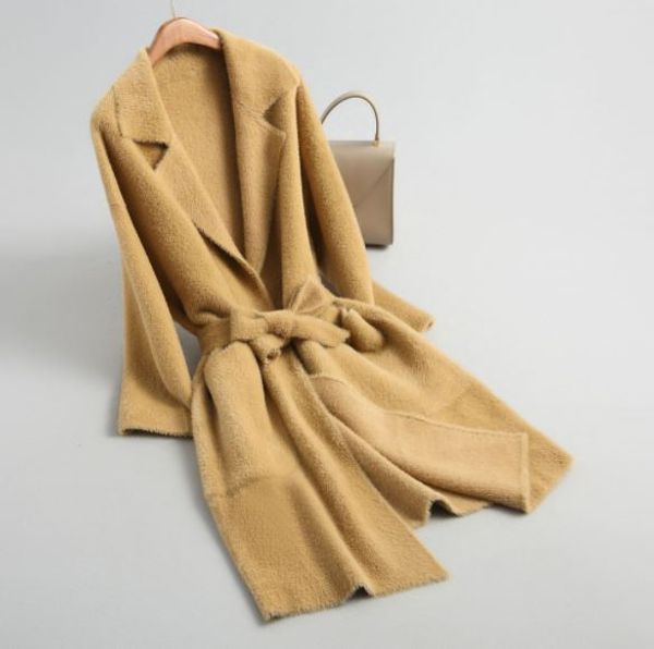 

long mink cardigan feminino sweater women lace up pocket long sleeve women's winter jackets lapel collar yellow black, White;black