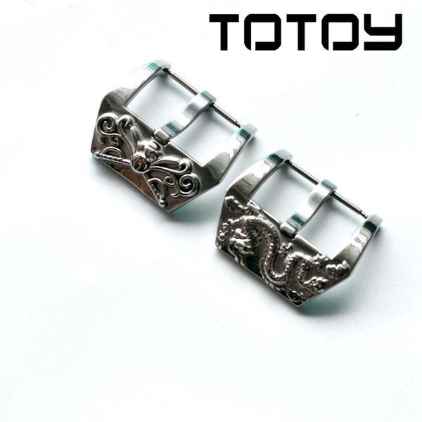 

totoy polished silver buckle 20mm 22mm 24mm embossed men's buckle, devil dragon buckle, fast delivery, Black;brown