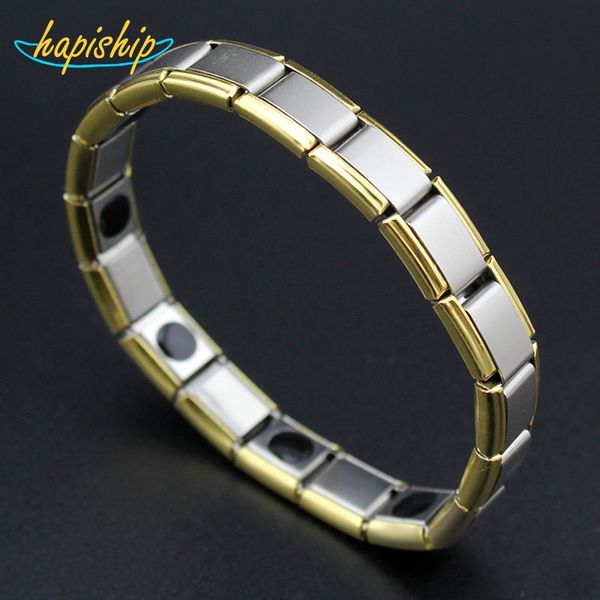 

9mm width women/men's 18links gold stainless steel chains charm energy bracelets tourmaline bangle bracelet for health jewelry, Golden;silver