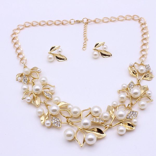 

european fashion creative design two-piece jewelry sets pearl necklace earrings charm women wedding engagement accessories, Silver