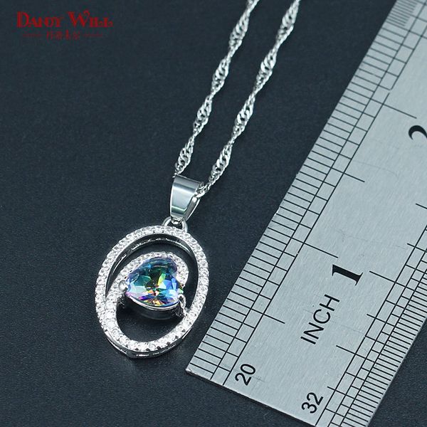 

lovely blue rainbow 925 silver bridal jewelry set for women necklace earring ring pendants for wedding jewelry, Slivery;golden
