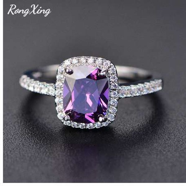 

rongxing purple/green/blue/white/yellow/pink zircon rings for women 925 sterling silver filled multicolor birthstone ring hr051