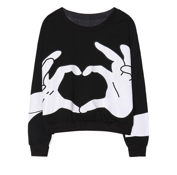 

hoodie for women finger connect heart print round neck sweatshirt women hoodies autumn new female streetwear clothes, Black