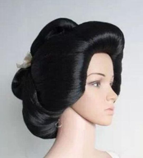 Новый !!! Черный японский Geisha Flaxen Hair Synthetic ежедневно косплей парик