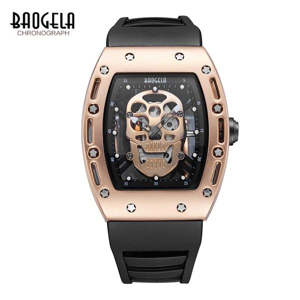 

baogela new skull men watches silicone brand pirate hollow watch men luminous sports wristwatch relogio masculino, Slivery;brown