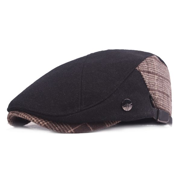 

vintage wool houndstooth berets caps for men women patchwork beret adjustment plaid visor caps, Blue;gray