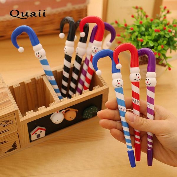 

quaii cute cartoon umbrella funny expression ballpoint pen clown christmas snowman hat writing pens boligrafos lapiceros canetas, Blue;orange