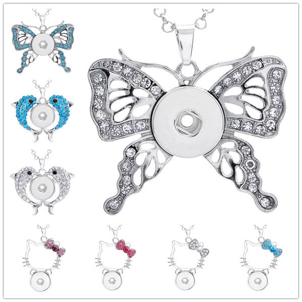 

3 style noosa snap buttons zoology pendant necklaces stainless steel chain jewelry colours rhinestone pendant necklace, Silver
