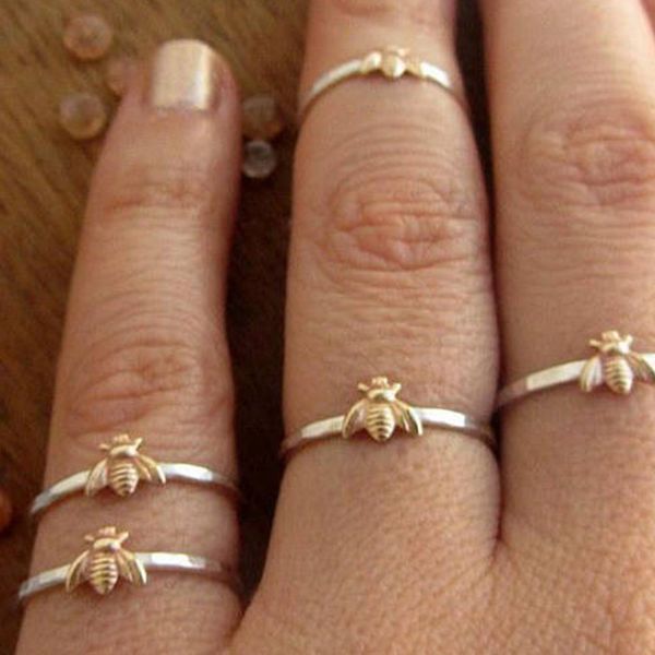 

the new fashion honey bee ring stereo classic insect cute jewelry ring gifts for women girl, Golden;silver