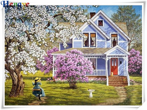

rhinestone full round&square diamond embroidery landscape sakura manor diy diamond painting cross stitch kit home mosaic decor gift yx3361