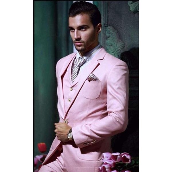 

custom made handsome one button pink groom tuxedos notch lapel suits man groomsman men wedding suit ( jacket+pants+vest+tie, White;black