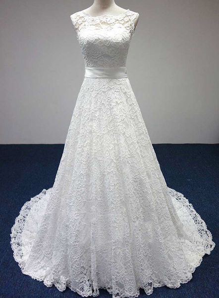 

lace a line wedding dresses ivory white 2018 bateau neck wedding gown lace up marrige dress