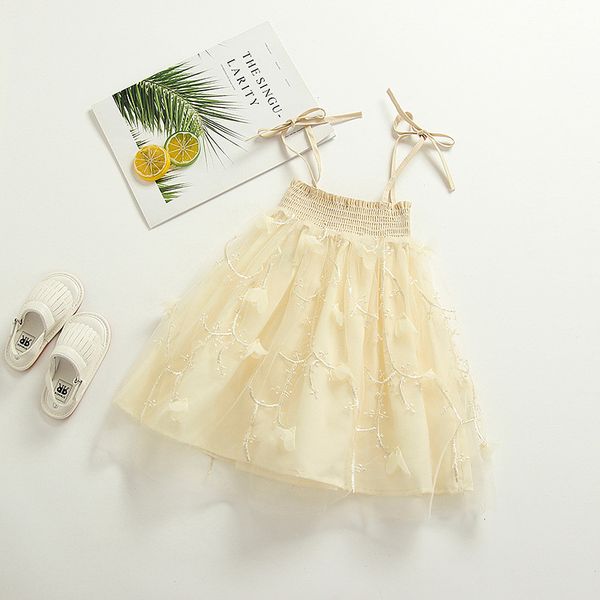 

girls dresses 2018 new summer embroidery mesh girls slip dresses toddler girl flower princess party dress boutique kids baby girls clothing, Red;yellow