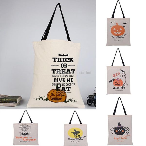 

halloween sacks candy gifts bag handbag reusable canvas tote bag cartoon canvas tote pumpkin spider print shoulder bag 36*46cm wx-b14
