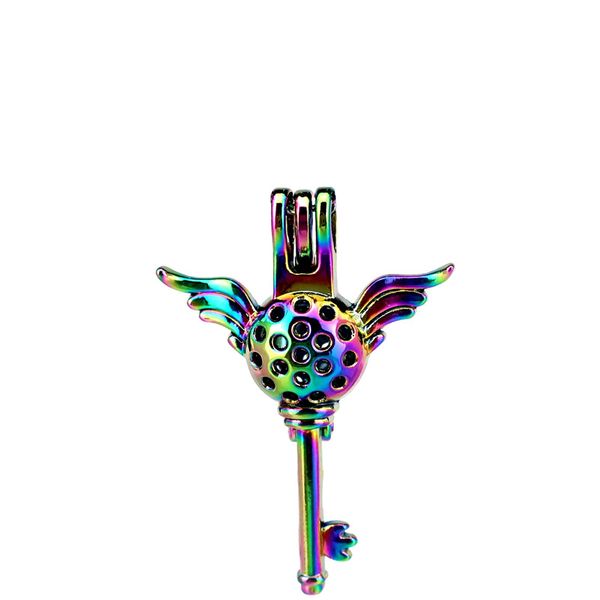 

c30 5pcs/lot rainbow color flying wing bead pearl cage locket pendant pearl locket fairytale party, Black