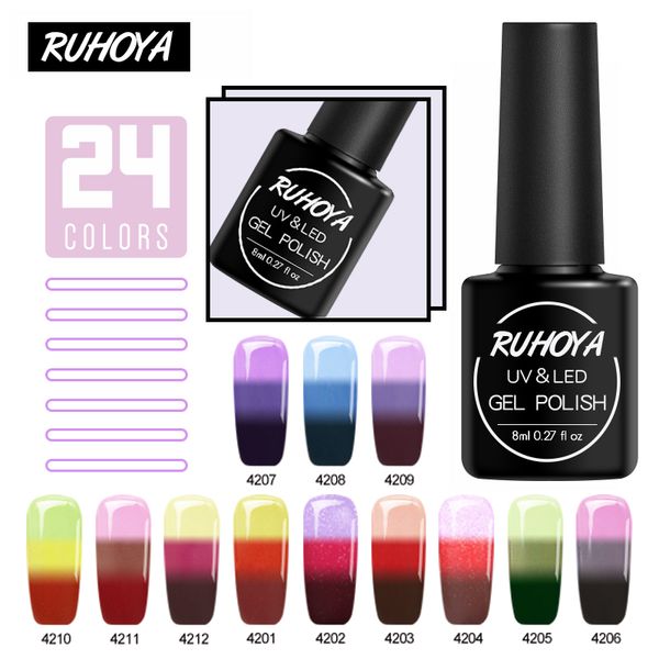 

ruhoya nail art uv gel long-lasting color gel uv led nail varnish lacquer soak off temperature change polish, Red;pink