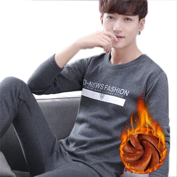 

autumn and winter men's thermal underwear thickening plus velvet large size autumn clothing long pants cotton sweater set, Black;white
