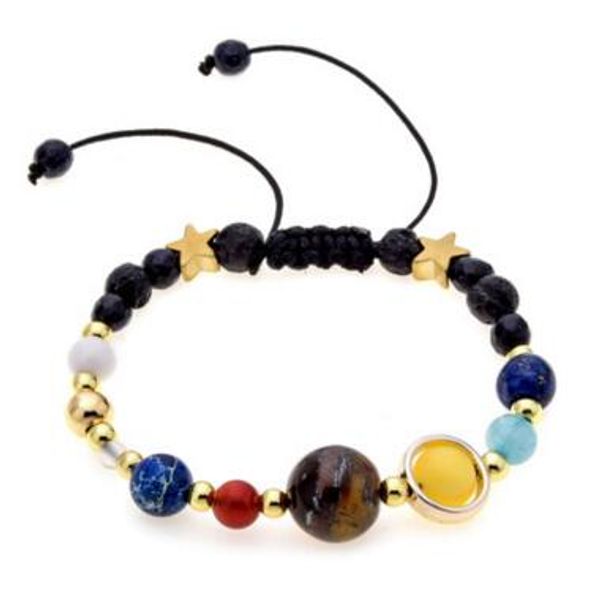 

universe galaxy eight planets bead bracelet solar system moon star natural stone strands bangle essential oil diffuser bangle for women men, Golden;silver