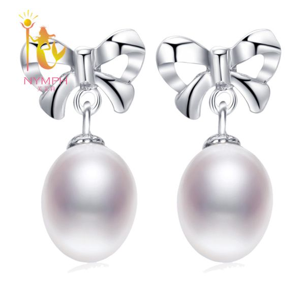 

nymph elegant sweet pearl drop earrings 925 silver fine jewelry bow-knot teenage style for girl gift party daily e252, Golden;silver