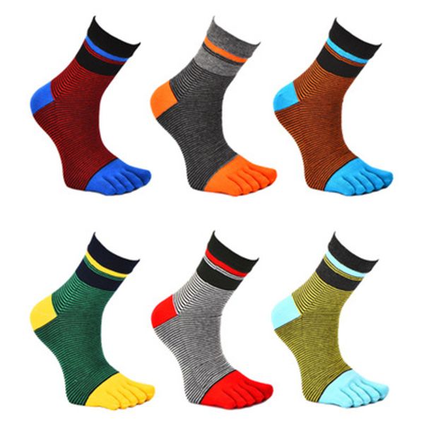 

men's socks new cotton four seasons medium tube stripes toe breathable five fingers socks, Black