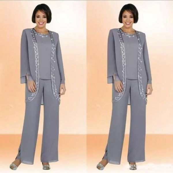 

modest 2018 chiffon jewel long mother of the bride pant suits with long sleeve jacket formal suits custom made, Black;red