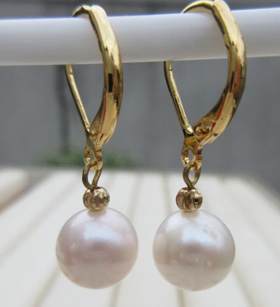 

real round 7-8mm south sea white pearl 14k/20 gold earrings, Golden;silver