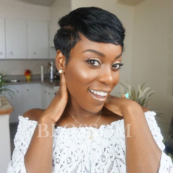 Chic Pixie Cut Natural Black Short Human Hair Wigs Hairstyle Cheap