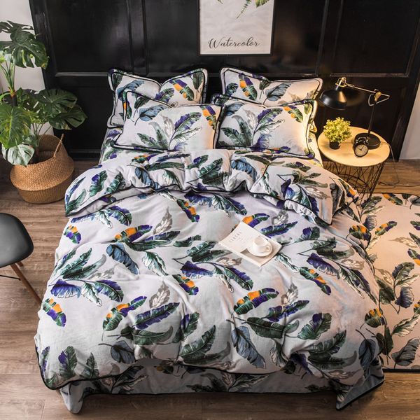 Green Leaves Fleece Duvet Cover Set Queen Bedding Sets For Adults