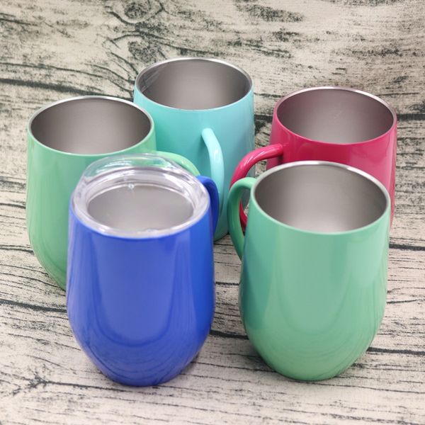 

12 унций из нержавеющей стали яйцевидной формы стеклянная чашка кофе оболочки u-образный двойной изоляции яйцо кубок пользовательские с ручк