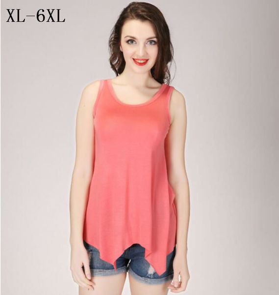 

2017 summer plus size xl- 5xl 6xl women sleeveless t-shirt loose asymmetrical hem modal tank & tees girls ladies vest, White