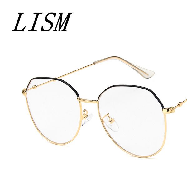 

lism 2018 vintage glasses, large frame polygon flat optical glass irregular metal glasses frame with myopia, Silver