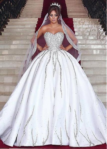 

luxury said mhamad off shoulder ball gown wedding dresses sweetheart beaded crystals formal bridal gown wedding dress for party, White