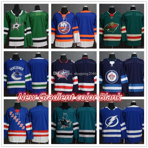 

Men's Dallas Stars New York Islanders Rangers Minnesota Wild Columbus Blue Jackets Green hockey Jerseys Blank Gradient color Stitched l