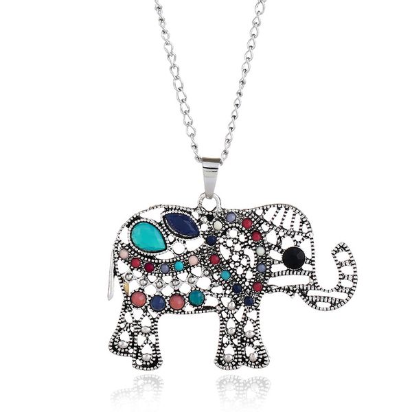 

multicolor rhinestone crystal elephant sweater necklace long necklace, Silver