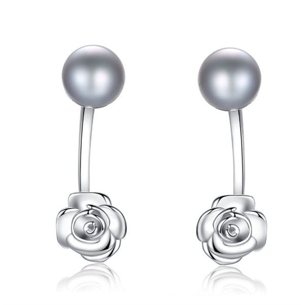 

fosir 925 sterling silver drop earrings large flower natural pearl rose earrings trendy engagement wedding jewelry for women, Golden;silver