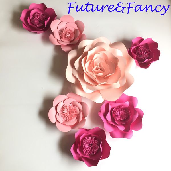 

half made 7pcs pink giant craft supplies artificial flowers paper flower wall for wedding party decorations home deco fake flowers diy model