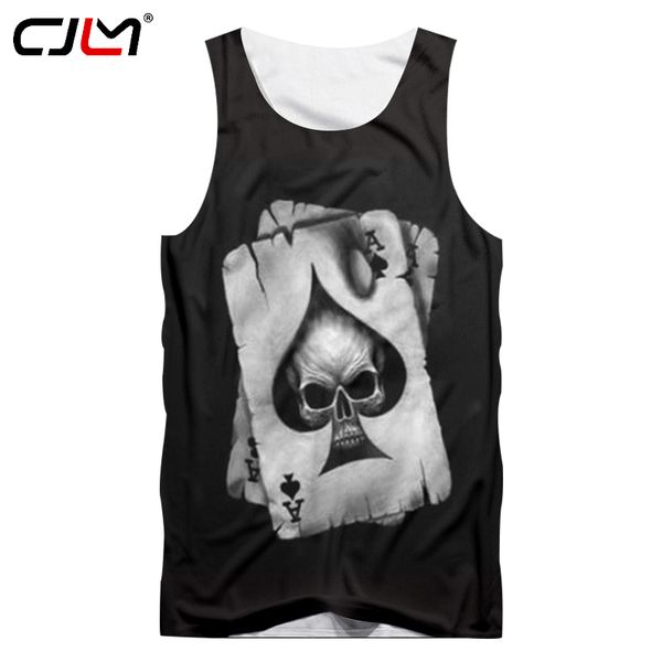 

cjlm men tank black cool print skull poker 3d vest hombre hip hop punk style crewneck sleeveless shirts undershirts 5xl, White;black