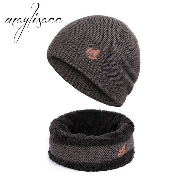 

maylisacc solid autumn winter warm knitted hat with scarf ring fashionable for men outdoor sport scarves with hat set, Blue;gray