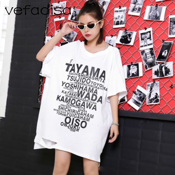 

vefadisa loose letters print shirt 2018 summer irregular and tees asymmetric shirt for women plus size white t ad1781