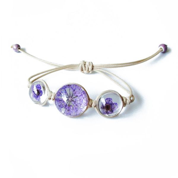 

new arrival fashion 9 colors crystal herbaria babysbreath bracelet 2018 handmade dried flower weave bracelet for women gift, Black