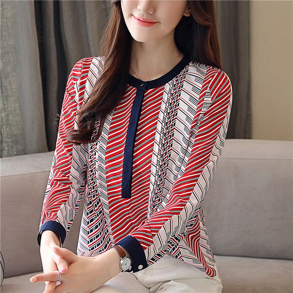 

biboyamall new fashion print chiffon women blouse shirt long sleeve female blouse women shirt blusas feminine blouses, White