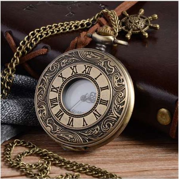 

steampunk bronze quartz pocket watch vintage roman numerals clock men women's necklace chain pendant fob watch relogio de bolso, Slivery;golden