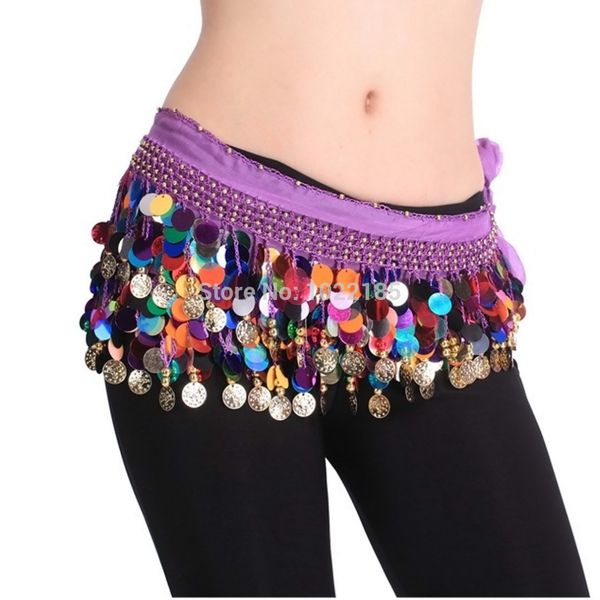 

new popular dancing coin chain sequin belly dance hip skirt scarf wrap belt waistband, Black;red