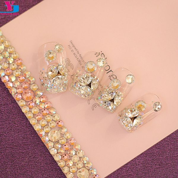 

glitter french false nails 3d shining beauty rhinestone clear nagel tips fake faux ongles bride manicure glue, Red;gold