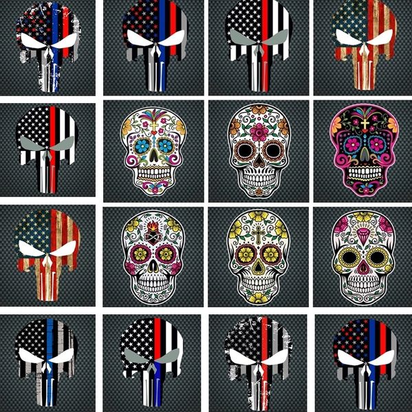 

new blue line flag decal - 10*15 cm american flag skull head sticker for cars and trucks - wall window stickers decorative stickers i241