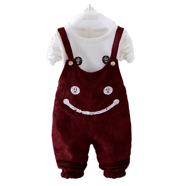 

2018 spring baby boys girls smile clothing sets children t-shirt overalls 2pcs/sets fashion infant outfit kids, White