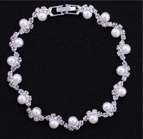 

sale bridal pearls adorned accessories crystal beaded bracelets bridal hand accessories bridal jewelry chain, White
