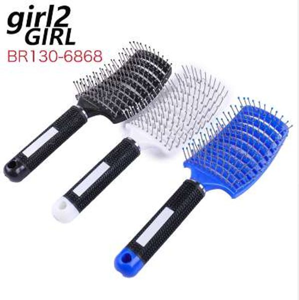 

girl 2 girl salon hair brush nylon hair scalp massage comb detangle paddle hair brush for hairdressing salon styling tools, Silver