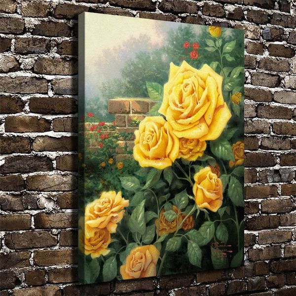 

framed modern giclee print art thomas kinkade yellow roses oil painting canvas wall home decor painting picture for living room decor
